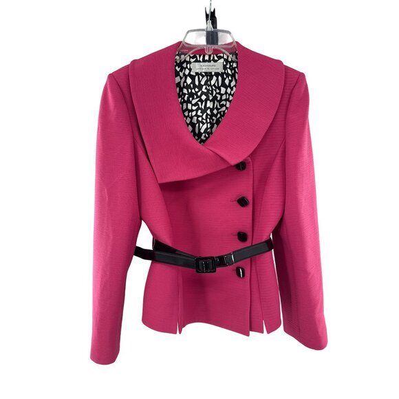 Tahari Arthur S. Levine Pink Textured Blazer With Black Buttons & Belt Size 12 - Picture 1 of 9